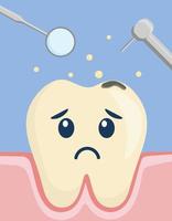 triste dente de cárie. problema dentário. tratamento dos dentes. dor de dente.cuidados bucais. vetor