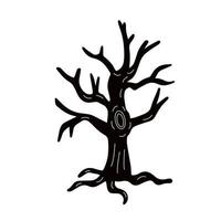 assustadora árvore preta nua mão desenhada ilustração vetorial. ótimo para design de halloween vetor