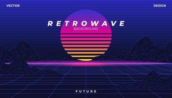 grade de paisagem de fundo com estilo dos anos 80. synthwave, retrowave, cyber neon. vetor