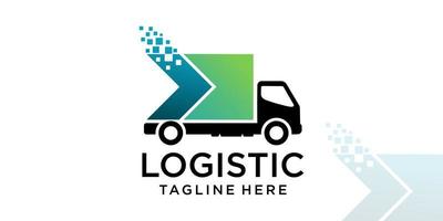 logística de caminhão de caixa de carro com seta, vetor de design de logotipo