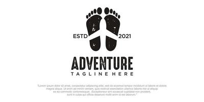 design de logotipo de aventura com combinação de pé e avião, ilustração de logotipos exclusivos vetor