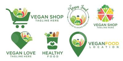 vetor premium de design de logotipo de conjunto de ícones de vegetais e frutas
