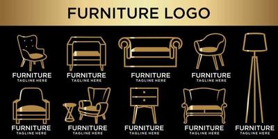 logotipo de conjunto de ícones de móveis elegantes com sofá dourado vetor