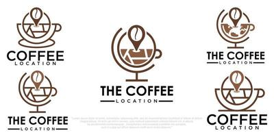 design de logotipo de conjunto de ícones de café mundial com pino de mapa vetor