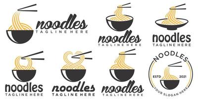 ícone de macarrão e ramen definir modelo de vetor de design de logotipo. ilustração vetorial.