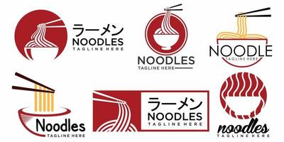 ramen noodle logo design illustration.ramen menu ícone conjunto modelo de logotipo com comida bowl.japanese. vetor