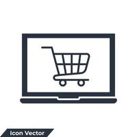 ilustração em vetor logotipo ícone compras on-line. exibição de computador com modelo de símbolo de carrinho de compras para coleção de design gráfico e web