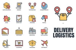 conjunto de ilustração vetorial de logotipo de ícone de transporte de entrega. modelo de símbolo de pacote de logística para coleção de design gráfico e web vetor