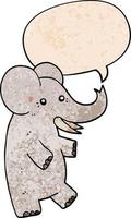 elefante de desenho animado e bolha de fala no estilo de textura retrô vetor