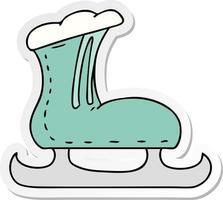 doodle de desenho de adesivo de uma bota de patinação no gelo vetor