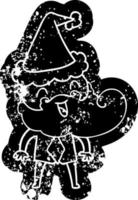 desenho animado desenhado à mão ícone angustiado de um homem barbudo feliz usando chapéu de papai noel vetor