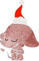 desenho retrô de um elefante sorridente usando chapéu de papai noel vetor