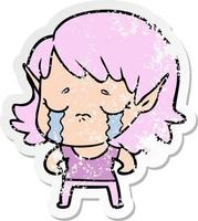 vinheta angustiada de uma garota elfa chorando de desenho animado vetor