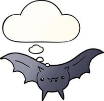 morcego de desenho animado e balão de pensamento no estilo de gradiente suave vetor