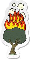 adesivo de uma árvore de desenho animado em chamas vetor