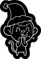 ícone de desenho animado louco de um macaco usando chapéu de papai noel vetor