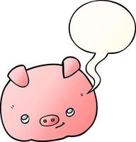 desenho animado porco feliz e bolha de fala em estilo gradiente suave vetor