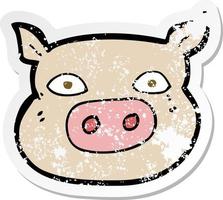 adesivo retrô angustiado de um rosto de porco de desenho animado vetor