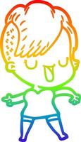 linha de gradiente de arco-íris desenhando uma linda garota de desenho animado com corte de cabelo hipster vetor