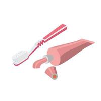 a pasta de dentes e a escova de dentes vêm em rosa e branco, design plano. vetor