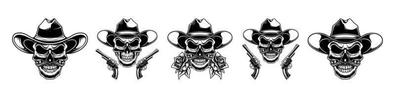 definir design de ícone com tema de cowboy de caveira vetor