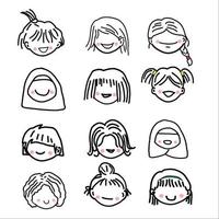 conjunto de rabiscos de rosto de crianças ilustração de desenho vetorial vetor