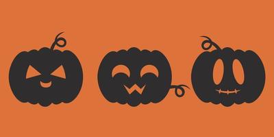 conjunto de cabeças de abóbora assustadoras. objetos de decoração de halloween em estilo plano preto. vetor
