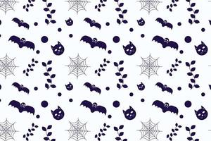 decoração de padrão sem emenda de halloween em um fundo branco. vetor de padrão mínimo de halloween para lençóis, fantasias e papéis de parede. design de padrão de halloween com morcegos assustadores e silhueta de gato.