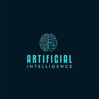 modelo de ilustração de logotipo de ícone de inteligência artificial, rosto humano de tecnologia futura, cabeça e cérebro. grade de circuito eletrônico e design vetorial de comunicação. vetor