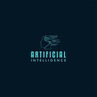 modelo de ilustração de logotipo de ícone de inteligência artificial, rosto humano de tecnologia futura, cabeça e cérebro. grade de circuito eletrônico e design vetorial de comunicação. vetor