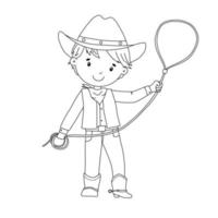 cowboy de linha em traje. ilustração de contorno infantil fofo isolada em branco para colorir página vetor