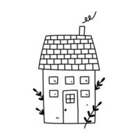 linda casa minúscula isolada no fundo branco. doce lar. ilustração vetorial desenhada à mão em estilo doodle. perfeito para decorações, cartões, logotipo, vários designs. vetor