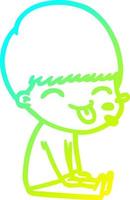 desenho de linha de gradiente frio menino de desenho animado com a língua para fora vetor