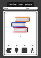 encontre o jogo de sombras correto com o livro. planilha para crianças pré-escolares, folha de atividades para crianças vetor