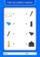 encontre o jogo de sombras correto com o ícone de verão. planilha para crianças pré-escolares, folha de atividades para crianças vetor