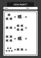 quantos jogo de contagem com laptop. planilha para crianças pré-escolares, folha de atividades para crianças vetor