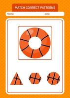 jogo padrão de jogo com basquete. planilha para crianças pré-escolares, folha de atividades para crianças vetor