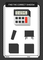 encontre o jogo de sombras correto com a calculadora. planilha para crianças pré-escolares, folha de atividades para crianças vetor