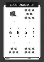 conte e combine o jogo com o laptop. planilha para crianças pré-escolares, folha de atividades para crianças vetor