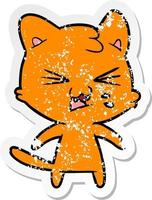 vinheta angustiada de um gato de desenho animado assobiando vetor