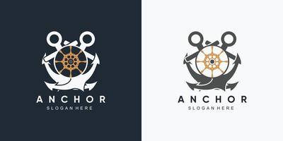 âncora marinha e modelo de design de logotipo de ícone de roda de navio com elemento criativo vetor