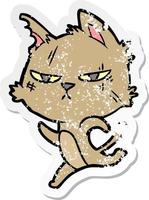 adesivo angustiado de um gato de desenho animado difícil correndo vetor