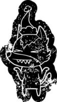 desenho de lobo bravo ícone angustiado de um chapéu de papai noel vestindo vetor