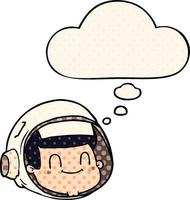 rosto de astronauta de desenho animado e balão de pensamento no estilo de quadrinhos vetor