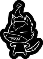 ícone de desenho animado de lobo bravo de um chapéu de papai noel vetor