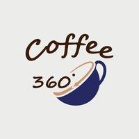 design de logotipo de café com um círculo de 360 graus na xícara vetor