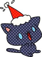 desenho de natal do gato kawaii vetor