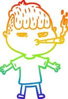 desenho de linha gradiente arco-íris desenho animado homem fumando vetor