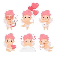 coleção de cupido bebê fofo. conjunto de vetores de desenhos animados do dia dos namorados