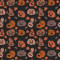 padrão sem costura desenhado à mão com rostos assustadores para o halloween vetor